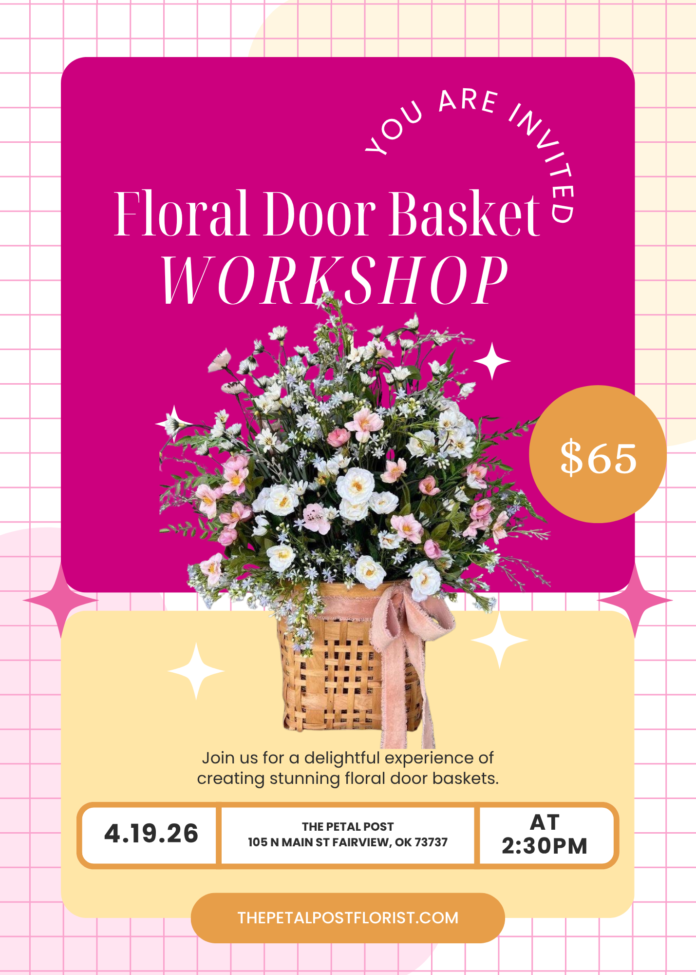 Floral Door Basket Workshop Ticket - April 19th at 2:30pm