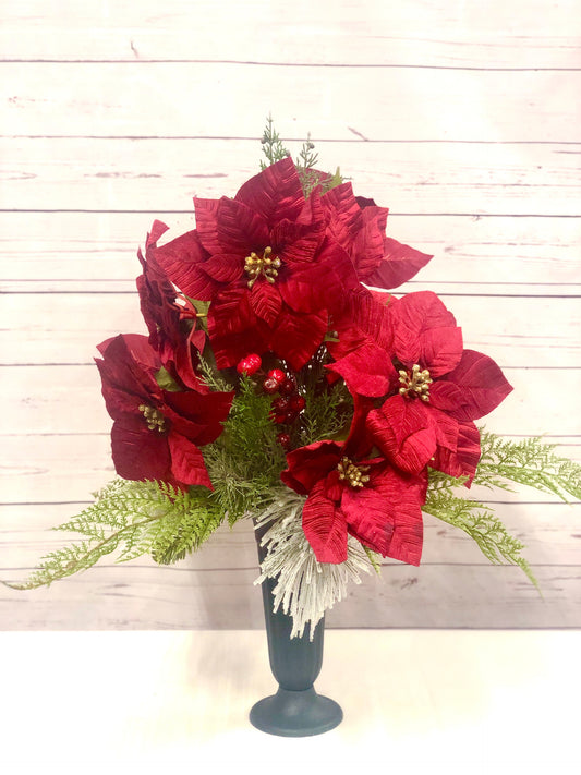 Large Silk Poinsettia Vase for Gravesite
